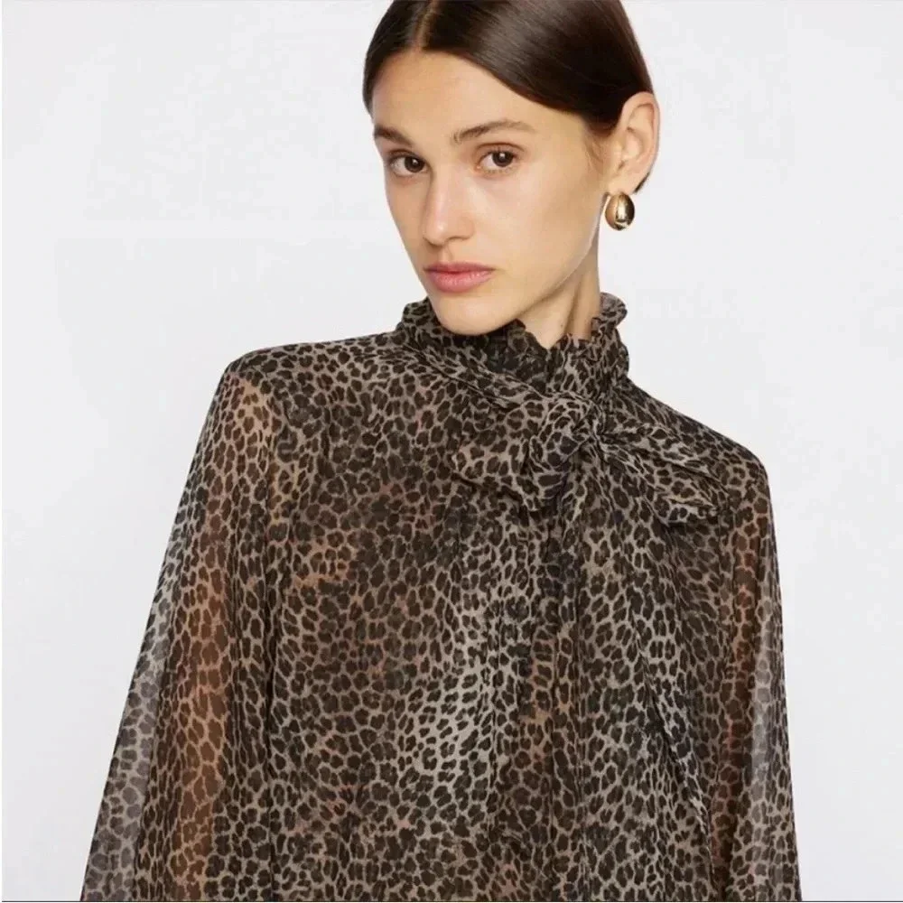 Frame silk tie neck dress in leo multi - Picture 4 of 10